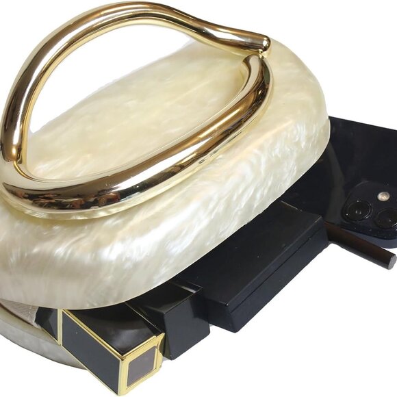 Premium Pearl White PU Leather Evening Clutch with Chain for Women - Picture 3 of 5